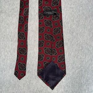 Christian Dior Burgundy Geometric Print Silk Tie